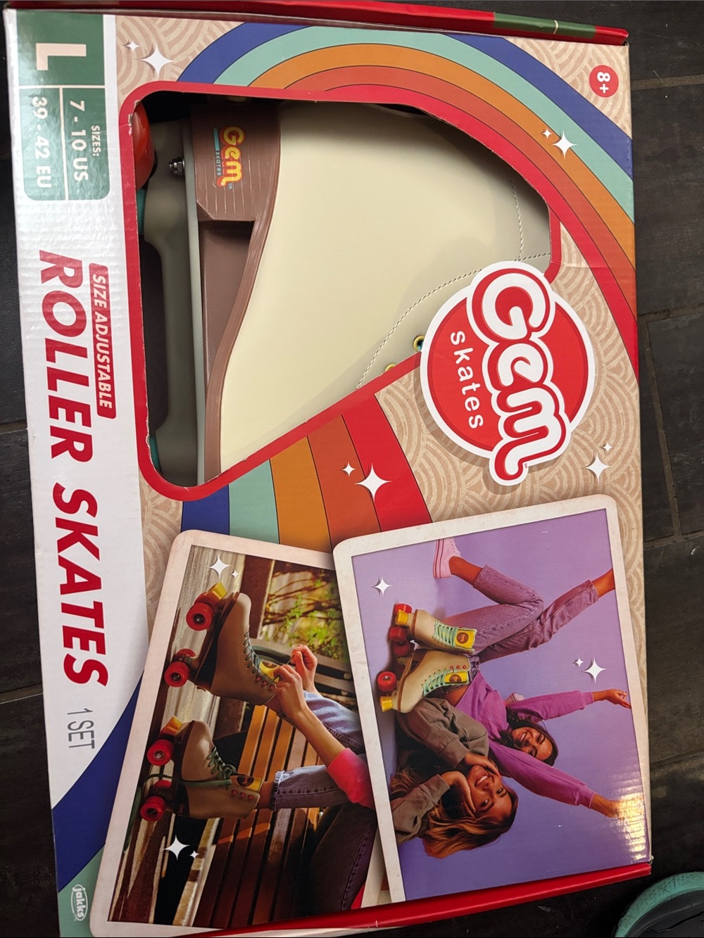 Kids Adjustable Roller Skates - Cream and Brown
